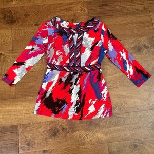 BCBG max Azria keyhole blouse lightweight Sz small red black blue silver white